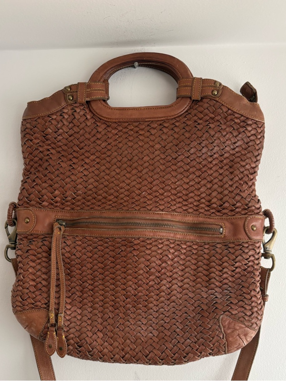 Cole Haan brown woven leather tote bag